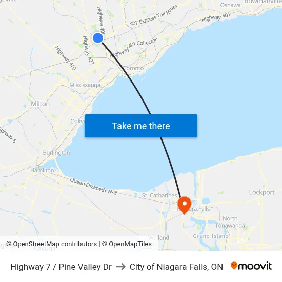 Highway 7 / Pine Valley Dr to City of Niagara Falls, ON map