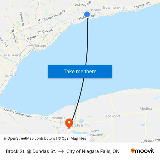Brock St. @ Dundas St. to City of Niagara Falls, ON map