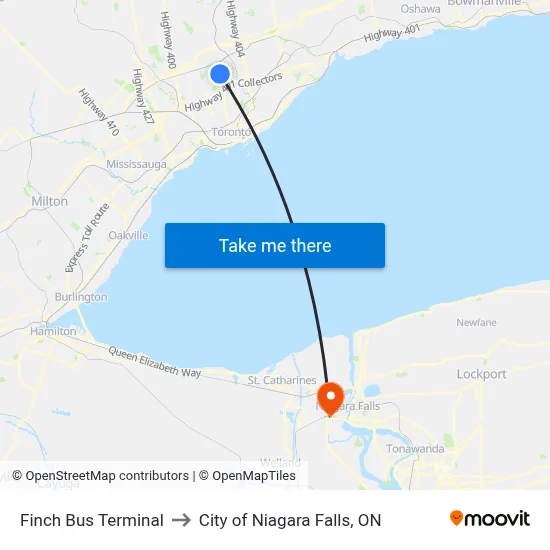 Finch Bus Terminal to City of Niagara Falls, ON map