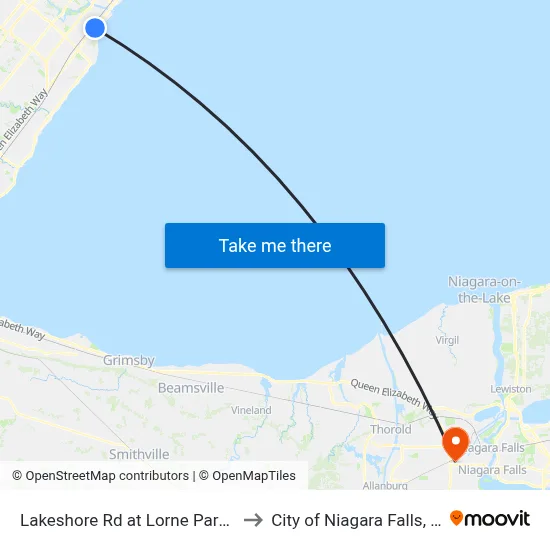 Lakeshore Rd at Lorne Park Rd to City of Niagara Falls, ON map