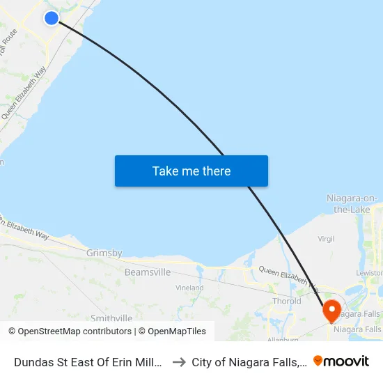 Dundas St East Of Erin Mills Pky to City of Niagara Falls, ON map