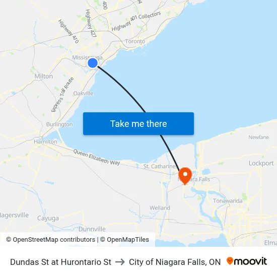 Dundas St at Hurontario St to City of Niagara Falls, ON map
