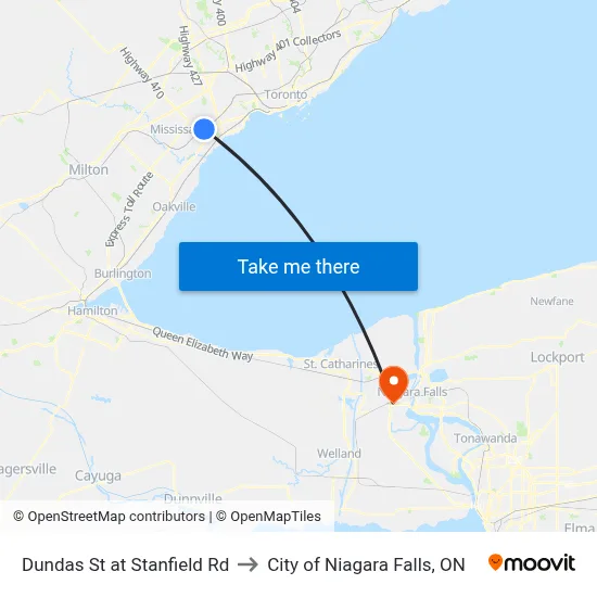 Dundas St at Stanfield Rd to City of Niagara Falls, ON map