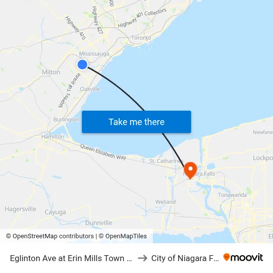Eglinton Ave at Erin Mills Town Centre South to City of Niagara Falls, ON map