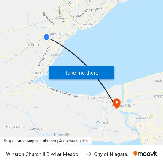Winston Churchill Blvd at Meadowvale Town Ctr Cir to City of Niagara Falls, ON map
