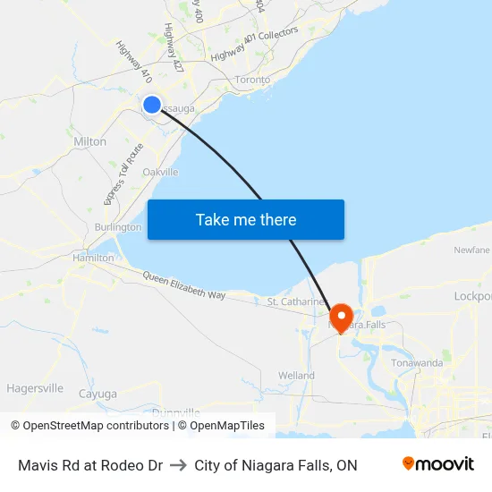 Mavis Rd at Rodeo Dr to City of Niagara Falls, ON map