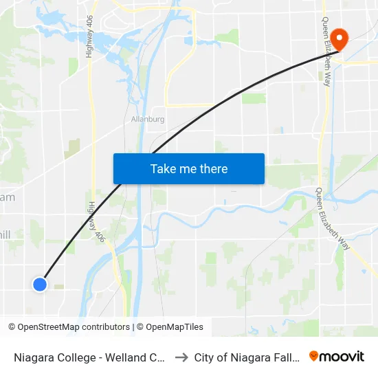 Niagara College - Welland Campus to City of Niagara Falls, ON map