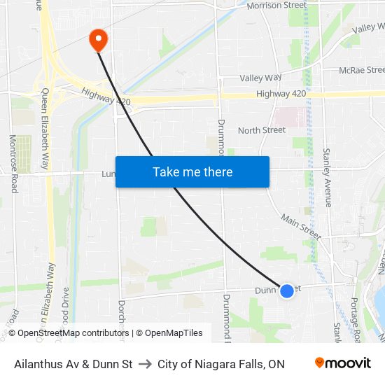 Ailanthus Av & Dunn St to City of Niagara Falls, ON map