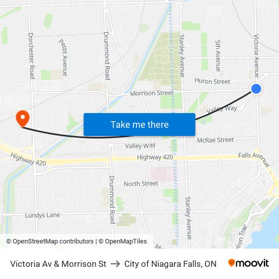 Victoria Av & Morrison St to City of Niagara Falls, ON map