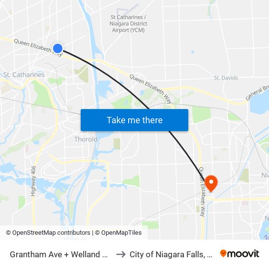 Grantham Ave + Welland Ave to City of Niagara Falls, ON map