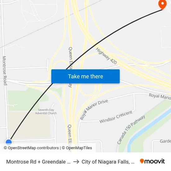 Montrose Rd + Greendale St to City of Niagara Falls, ON map