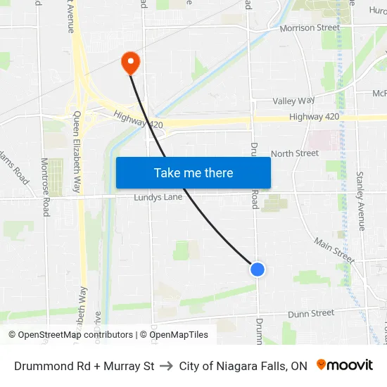 Drummond Rd + Murray St to City of Niagara Falls, ON map