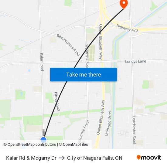 Kalar Rd & Mcgarry Dr to City of Niagara Falls, ON map