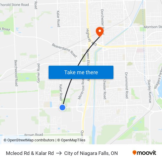 Mcleod Rd & Kalar Rd to City of Niagara Falls, ON map