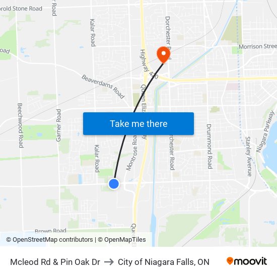 Mcleod Rd & Pin Oak Dr to City of Niagara Falls, ON map