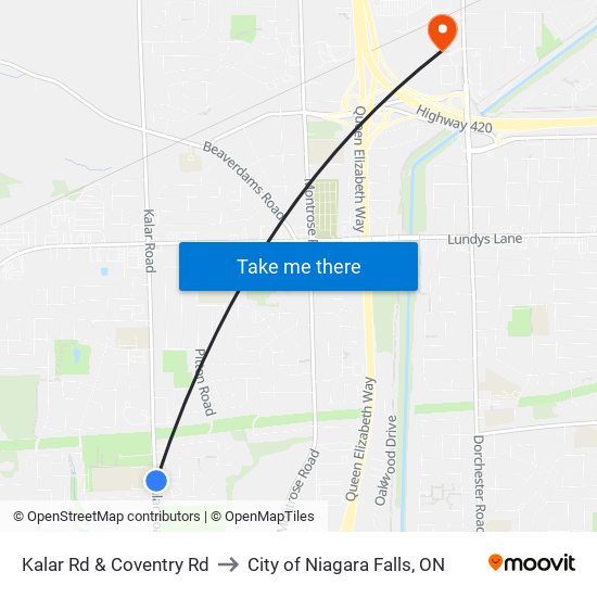 Kalar Rd & Coventry Rd to City of Niagara Falls, ON map