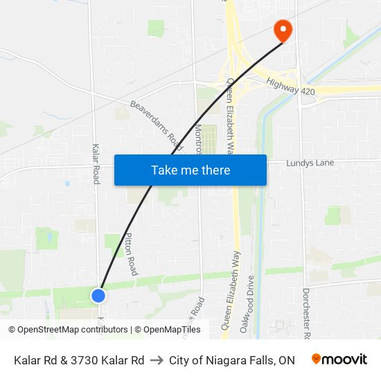 Kalar Rd & 3730 Kalar Rd to City of Niagara Falls, ON map