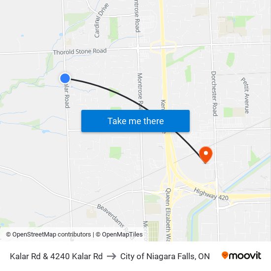 Kalar Rd & 4240 Kalar Rd to City of Niagara Falls, ON map