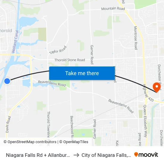 Niagara Falls Rd + Allanburg Rd to City of Niagara Falls, ON map