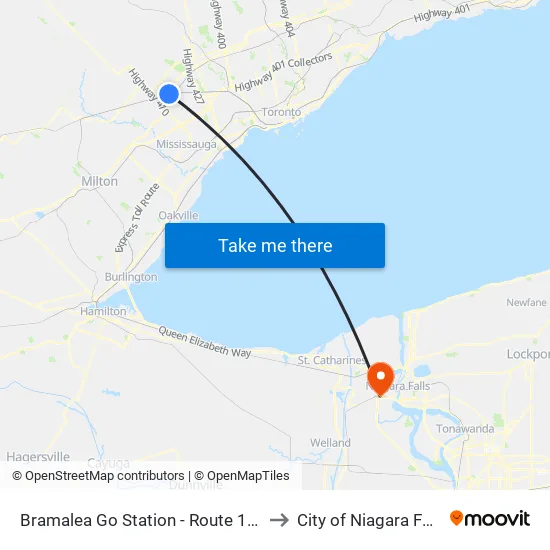 Bramalea Go Station - Route 13/16 Stop to City of Niagara Falls, ON map