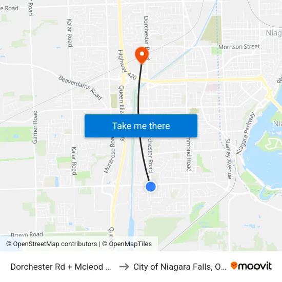 Dorchester Rd + Mcleod Rd to City of Niagara Falls, ON map