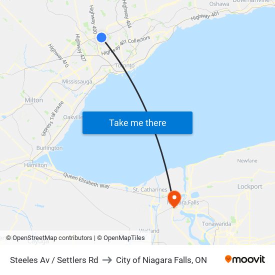 Steeles Av / Settlers Rd to City of Niagara Falls, ON map