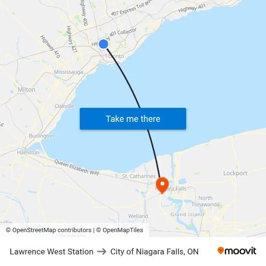 Lawrence West Station to City of Niagara Falls, ON map