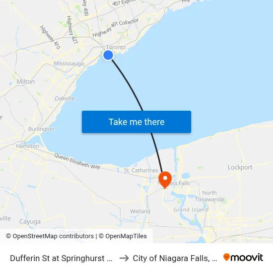 Dufferin St at Springhurst Ave to City of Niagara Falls, ON map