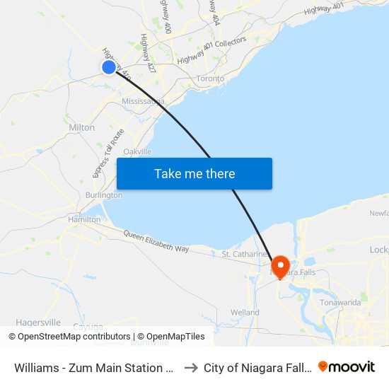 Williams - Zum Main Station Stop Sb to City of Niagara Falls, ON map