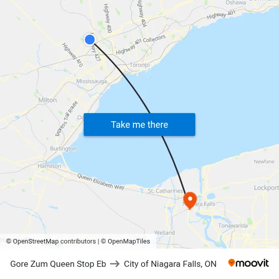 Gore Zum Queen Stop Eb to City of Niagara Falls, ON map