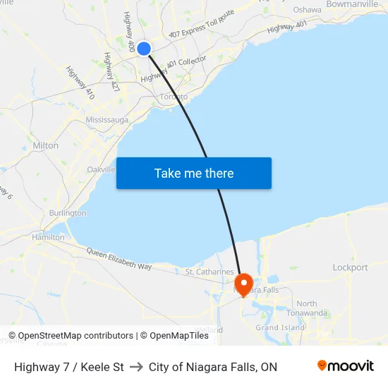 Highway 7 / Keele St to City of Niagara Falls, ON map