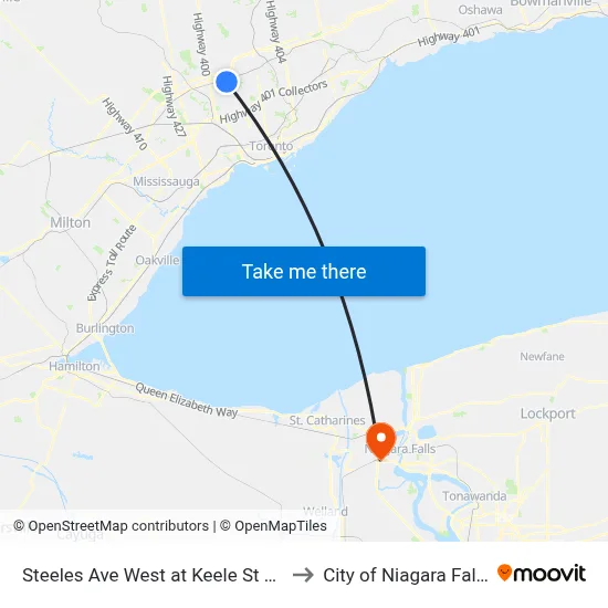 Steeles Ave West at Keele St East Side to City of Niagara Falls, ON map