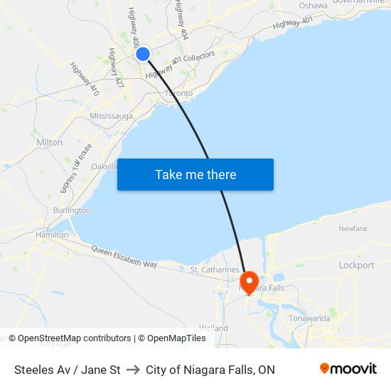 Steeles Av / Jane St to City of Niagara Falls, ON map