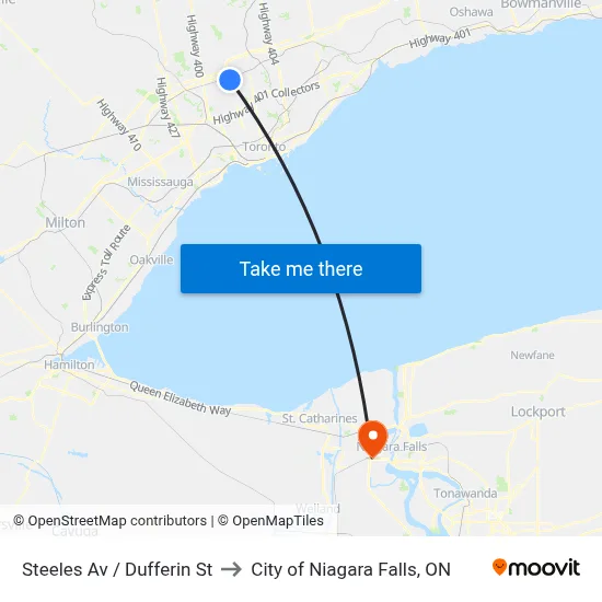 Steeles Av / Dufferin St to City of Niagara Falls, ON map