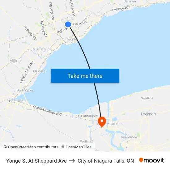 Yonge St At Sheppard Ave to City of Niagara Falls, ON map