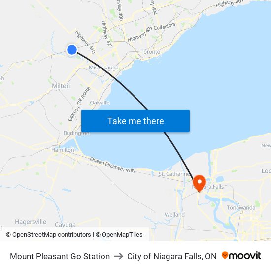 Mount Pleasant Go Station to City of Niagara Falls, ON map