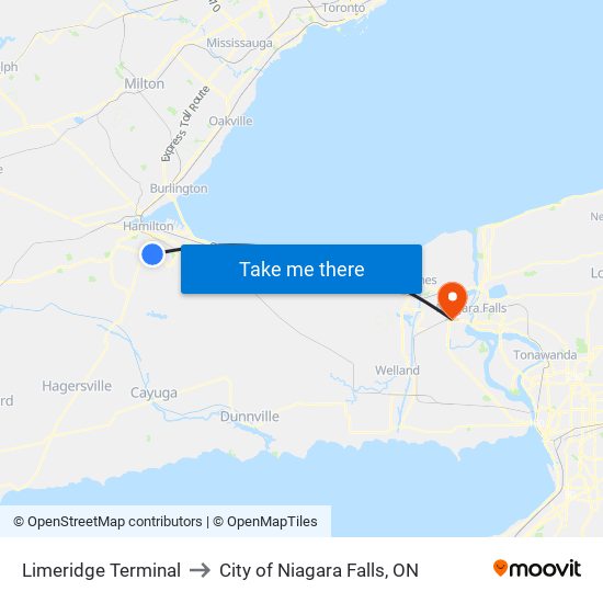 Limeridge Terminal to City of Niagara Falls, ON map