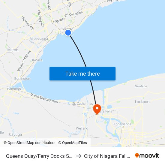 Queens Quay/Ferry Docks Station to City of Niagara Falls, ON map