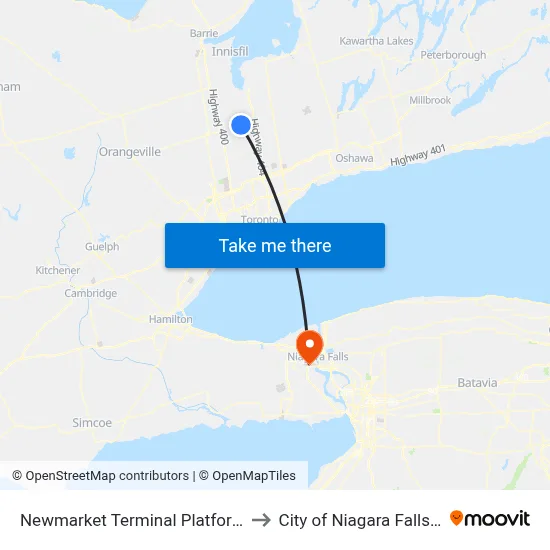 Newmarket Terminal Platform 10 to City of Niagara Falls, ON map