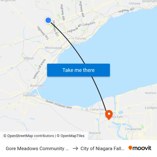 Gore Meadows Community Centre to City of Niagara Falls, ON map