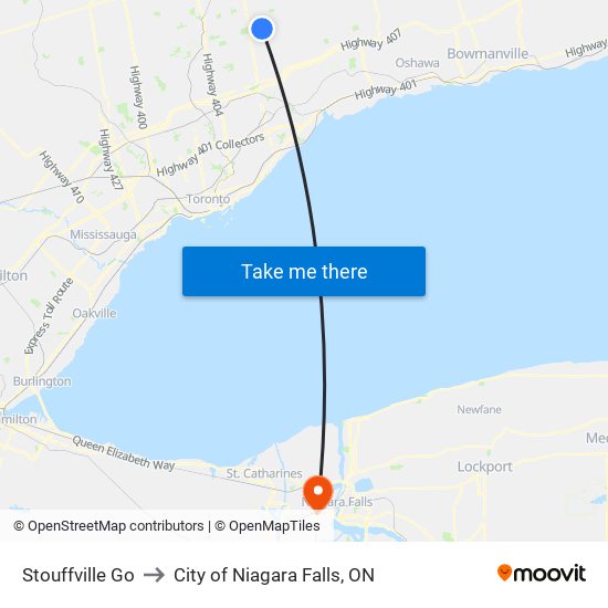 Stouffville Go to City of Niagara Falls, ON map