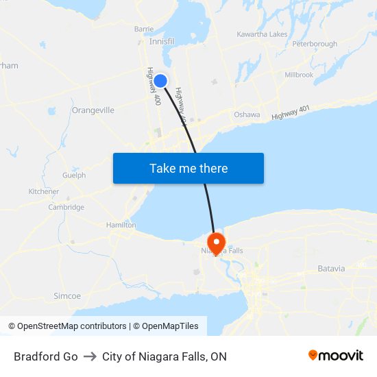 Bradford Go to City of Niagara Falls, ON map