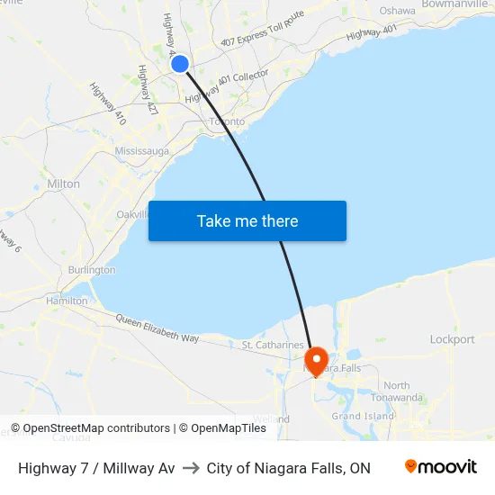 Highway 7 / Millway Av to City of Niagara Falls, ON map