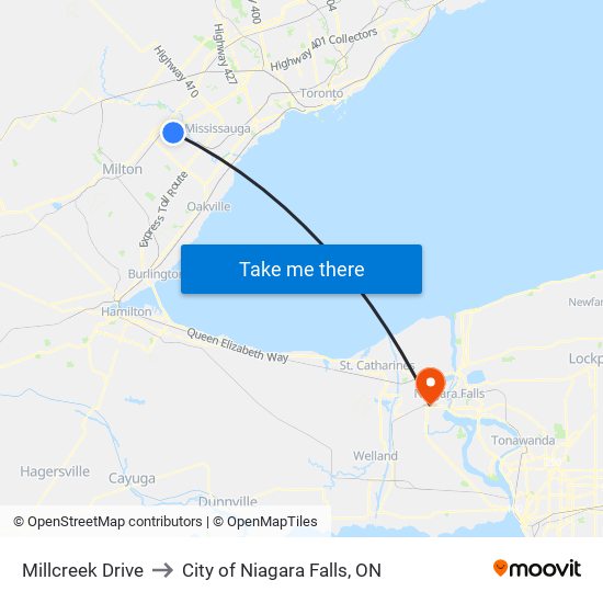 Millcreek Drive to City of Niagara Falls, ON map