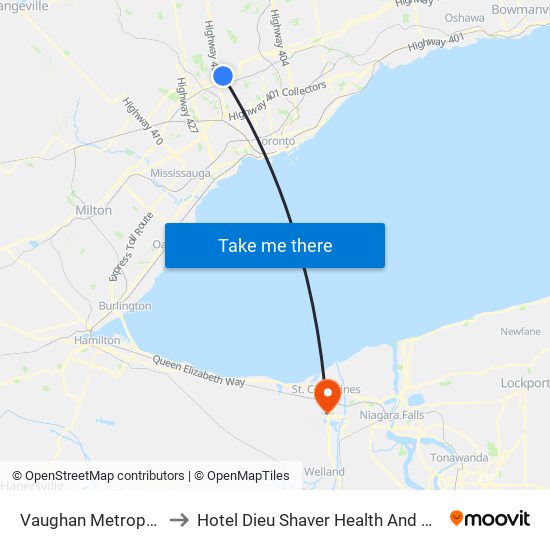 Vaughan Metropolitan Centre to Hotel Dieu Shaver Health And Rehabilitation Centre map