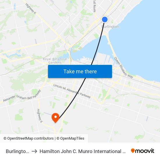 Burlington Go to Hamilton John C. Munro International Airport (YHM) map
