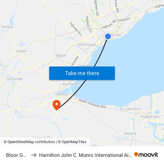 Bloor Go/Up to Hamilton John C. Munro International Airport (YHM) map