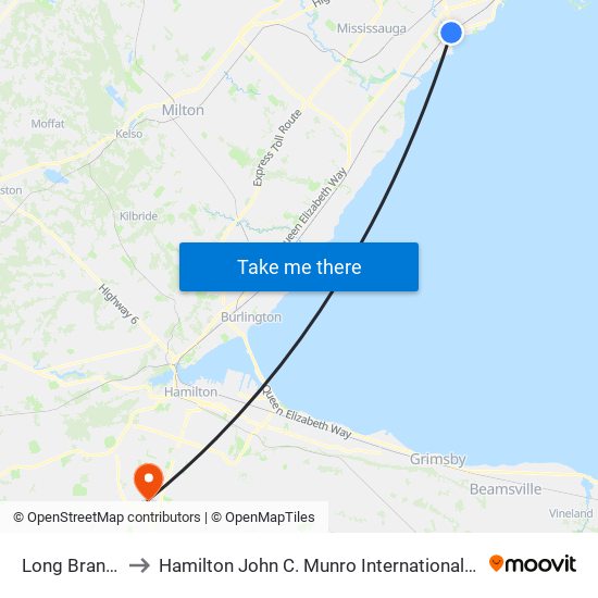 Long Branch Go to Hamilton John C. Munro International Airport (YHM) map