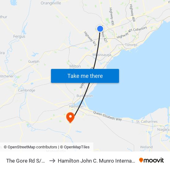 The Gore Rd S/Of Fogal Rd to Hamilton John C. Munro International Airport (YHM) map