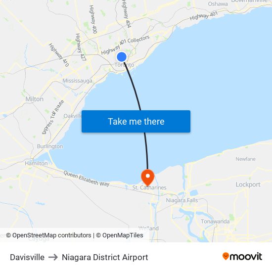 Davisville to Niagara District Airport map